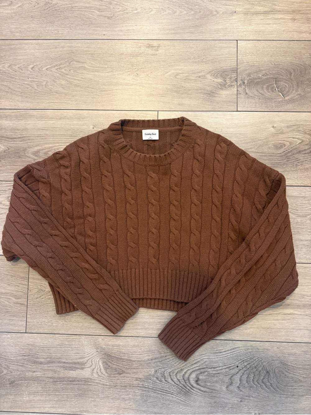 Sunday Best Brown Cropped Cable Knit Crewneck Sweater